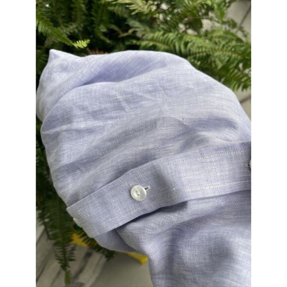 Black Brown‎ 1826 Shirt Mens Large 100% Linen Periwinkle ButtonUp Lightweight - Picture 10 of 10